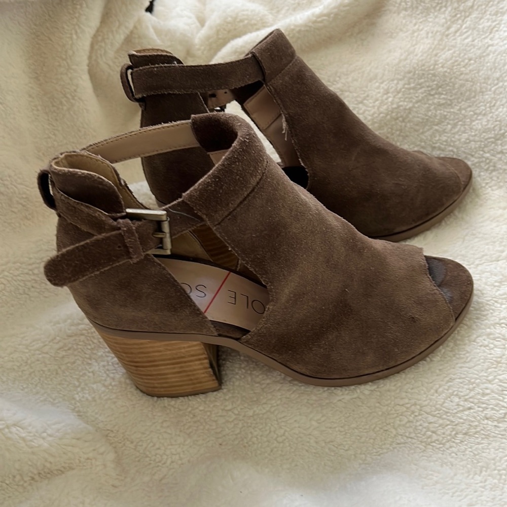 Sole Society Dark Taupe Suede Ankle Strap Heels